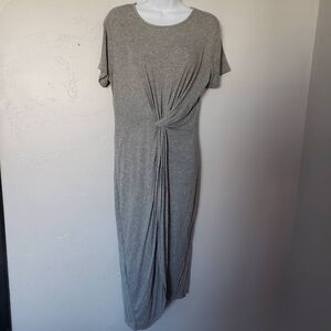 Stevie Hender Women's Medium Grey Short Sleeve Midi Dress Knot Wrap Front